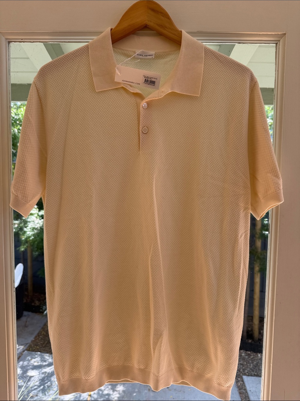 John Henric Light Cream Textured Short Sleeve Polo